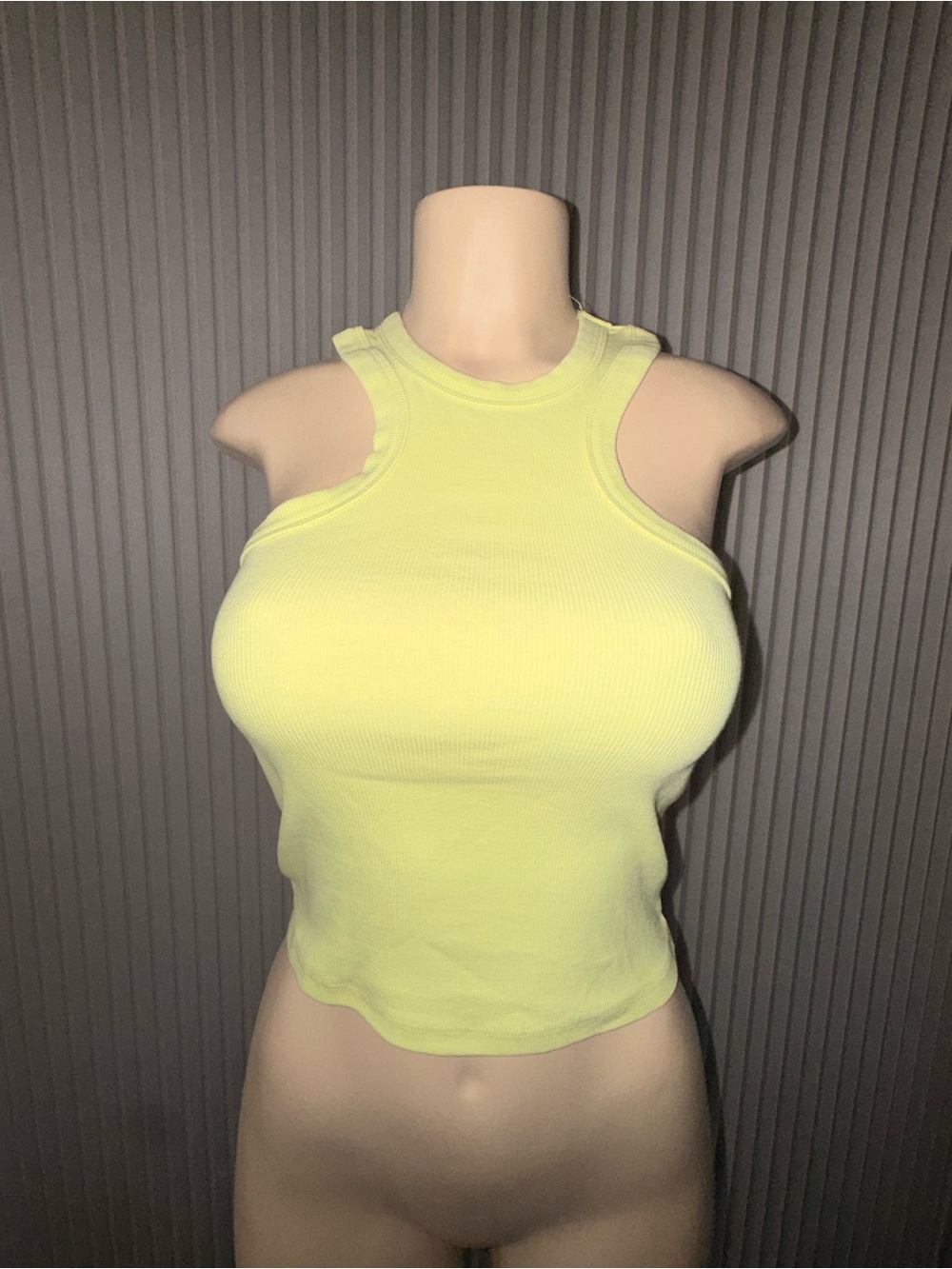 Zara Neon Yellow Ribbed Crop Racerback Tank